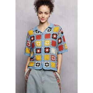 POL Crochet Short Sleeve Relaxed Fit Shirt